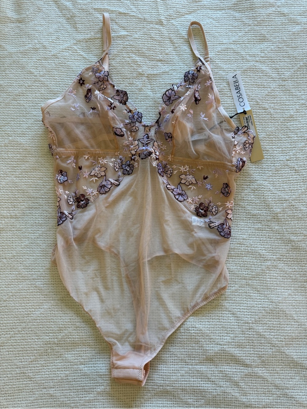 Cosabella Abrima Teddy Embroidered Lace Mesh Bodysuit Pink Lilly NWT Medium